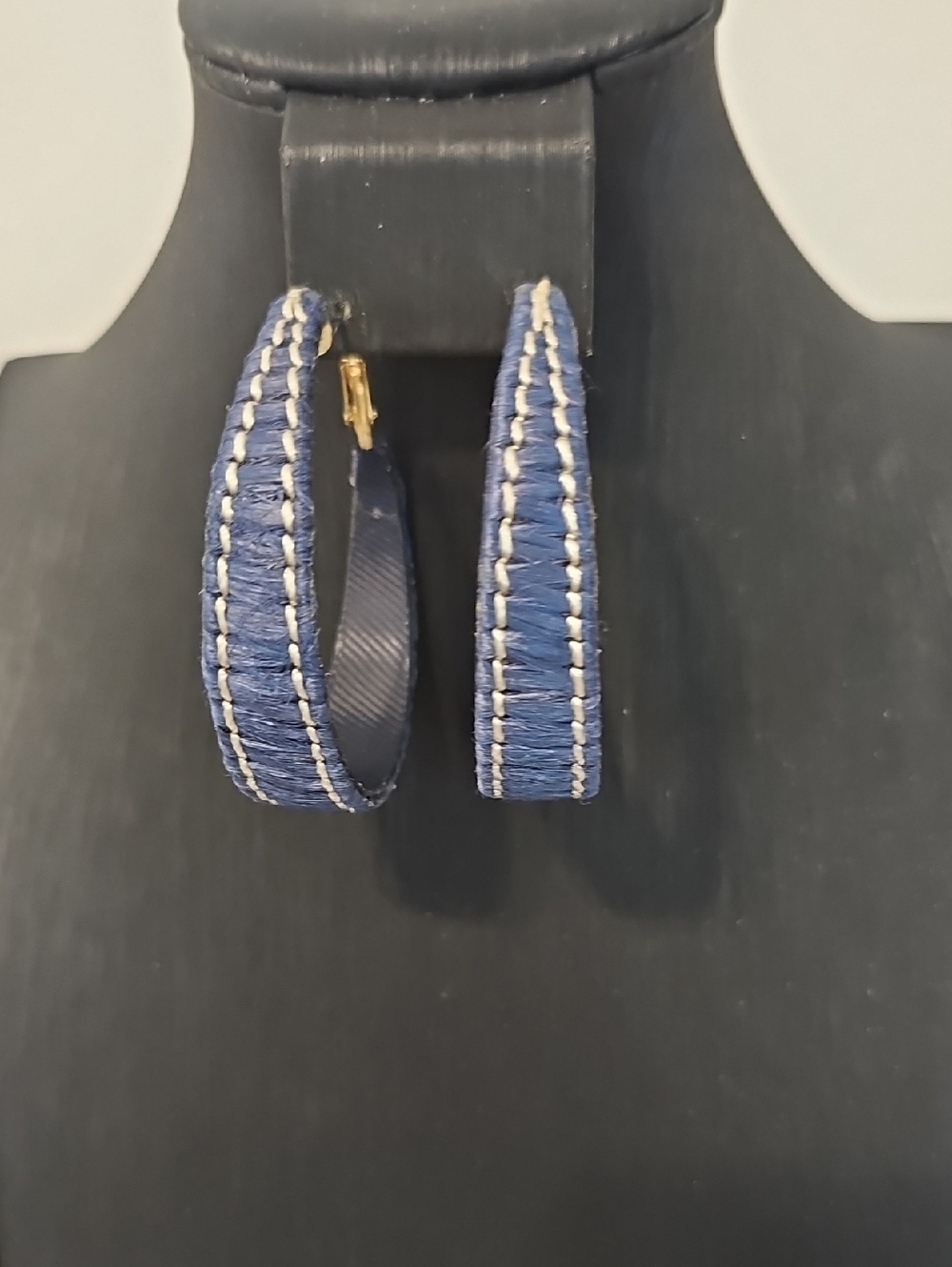 Classic Navy Wrapped Hoop Earrings by